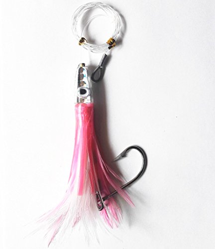 Krazywolf Offshore Fishing Bullet Teasers Squid Lures Saltwater Trolling Feather Jigs Fully Rigged,4 Colors Set,6 Inch (Red/White) #TOP2