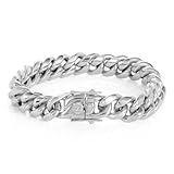 18K gold men's Cuban fashion dragon buckle 12mm wide bracelet, hip-hop trend bracelet, men's tennis bracelet gift (18K White Gold, 8 inch)
