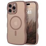 GaoBao Cover per iPhone 16 Pro da 6,3", compatibile con MagSafe, a forma di cornice ondulata, magnetica, custodia traslucida opaca, posteriore, sottile, antiurto, posteriore anti graffio, marrone