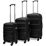 KHNLGFR 3-TLG. Hartschalenkoffer-Set Schwarz mit Teleskopgriff in den Größen 45 cm, 55 cm und 66
