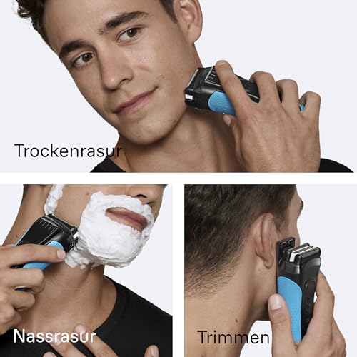 Braun Series 3+ Rasierer Herren Elektrisch, Elektrorasierer, 3 Flexible Klingen, Rasierapparat, Effizienter MicroComb Mitteltrimmer, Präzisionstrimmer, Nass- & Trockenrasierer für Männer, 3040si, Blau