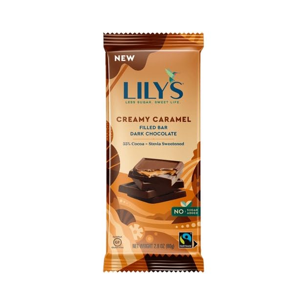 L.ilys Creamy Caramel Filled Dark Chocolate Bar 2.8 oz (Pack of 12)