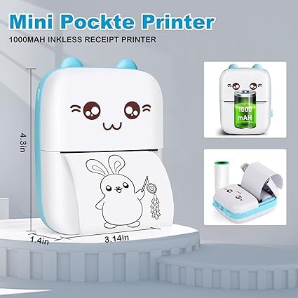 Image of Mini Pocket Printer,Portable Thermal Printer for Label,Text Memo,Receipt,Sticker,Photo Printers, BT Inkless Printing, Wireless Bluetooth Printer Compatible with iOS and Android (Light Blue)