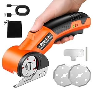 Preciva Kartonschneider Elektrischer Schere Akku-Universalschneider Rotationsschneider mit LichtUniversalschneider 2 Elbstschärfender Klinges zum Schneiden von Karton Stoffen Teppichen Leder Filz