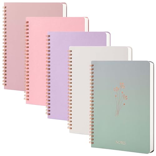 MGGAO Paquete de 5 CUADERNOS en espiral, DIARIO en espiral con rayas universitarias, CUADERNOS de 160 páginas, DIARIOS en espiral rayados para escribir