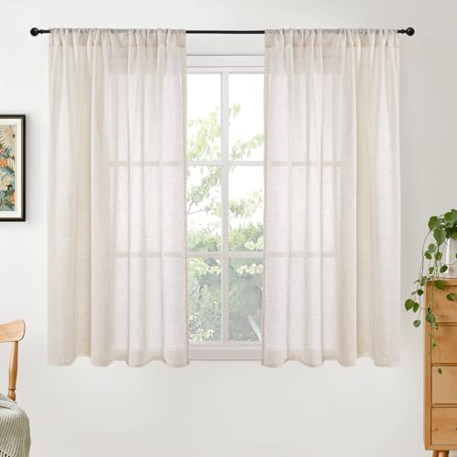 Image of BGment 54 Inch Length Oatmeal Curtains for Short Window - Rod Pocket Linen Sheer Drapes Light Filtering for Living Room Bedroom Lightweight Textured Natural Rustic, 2 Panels Set, 42 X 54 Inch