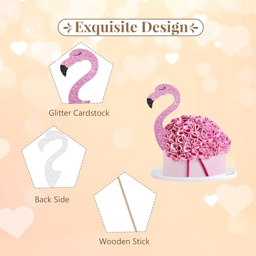 Miniyeye 002 Flamingo Head Cake Topper, Flamingo Cake Decoration, Pink Glitter Tropical Luau Flamingo Baby Shower Cake Topper, Handmade Flamingo Birthday Party Decoration thumb #2
