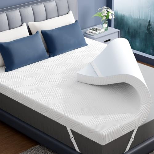 ELEMUSE 2 Inch Gel Memory Foam Mattress Topper Queen Size Pressure-Relieving Mattress Topper for Back Pain,Non-Slip Design with Removable & Washable Cover, CertiPUR-US