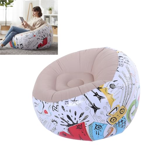 Oreilet Aufblasbarer Sitzsack Stuhl, Hochwertige, mit PVC Beflockte, Aufblasbare Klappstühle mit Kritzelmuster, Tragbare Blowup Lounge Sitzgelegenheiten für die Ruhe Im Schlafzimmer