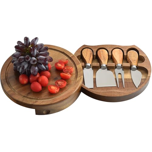 Acacia Wood Cheese Board Set, Mini Charcuterie Boards with 4