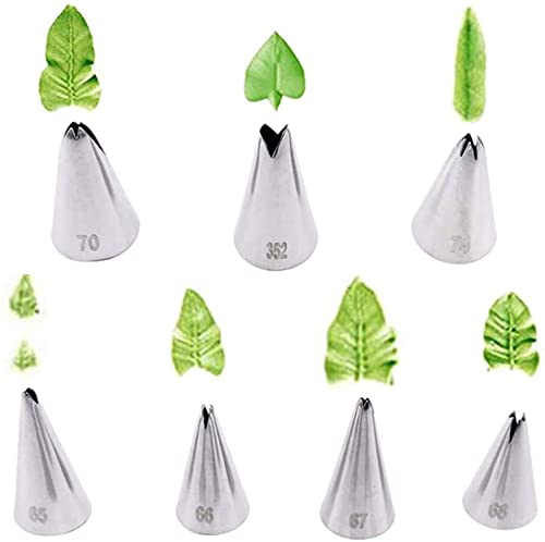 Russian Piping Tips Set, Airlxf Stainless Steel Flower Cake Cupcake Decorating Supplies Kit Flower Frosting Tips DIY Icing Piping Tips for Cake Decorating (7 PCS Leaf Tips)