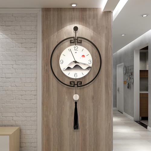 FLEBLE Modern Wall Clock for Living Room Decor Large Wall Clock Silent Battery Operated Analog Clock for Bedroom, Kitchen, Office, Bathroom, School 18 * 31inch, Landscape Painting Sunset Wall Art