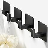 GWAAZXGZ Square Self Adhesive Towel Hooks - 4 Pack Matte Black Metal Hooks, Right-Angle Design for Towels, Robes & Hats, Organize Bathroom, Kitchen, Entryway, Doors, Cabinets on Smooth Surfaces
