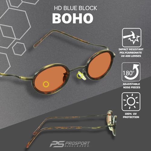 Image of proSPORT Blue Light Blocking Sunglasses - HD Copper Amber Metal Aviator Reduce Eye Strain Better Sleep