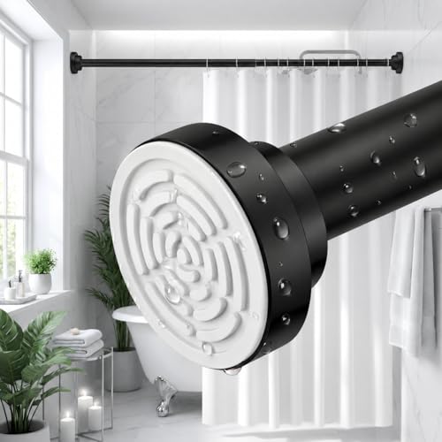 Image of Herrlich Homes (105 to 170 cm Extendable Shower Curtain Tension Rod | Non-Drilling Anti-Skid Spring Pull Rod | Adjustable Size | with Rubber Pads | Stainless Steel, Silver | Black | Large