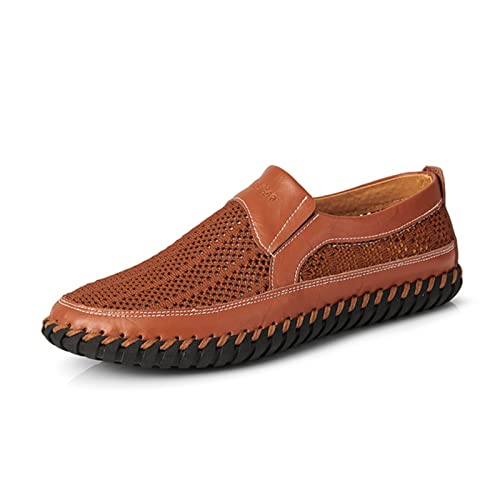 Men's Breathable Hollow Handmade Loafers,Leather Breathable Mesh Fashion Slip-On Boat Shoes,Business Formal Casual Loafers.