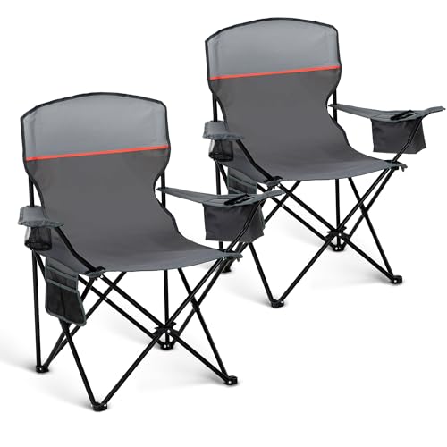 LET'S CAMP Lot de 2 chaises de Camping Pliantes avec Sac Isotherme à 3 bidons - Chaise de Jardin Portable avec Porte-gobelet - Charge maximale : 120 kg - Chaise d'extérieur pour Camping, Plage