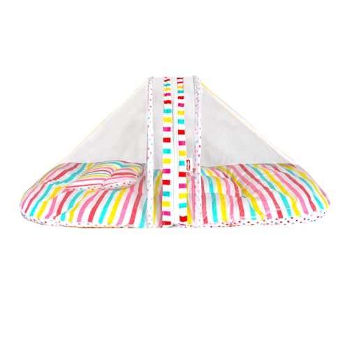 Image of VParents Mite (Stripes) Cotton Bedding Set & Mosquito Net