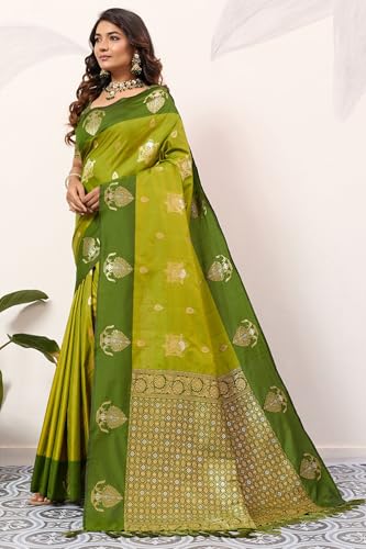 Image of SGF11 Women's Kanjivaram Pure Soft Silk Saree With Unstitched Blouse Piece