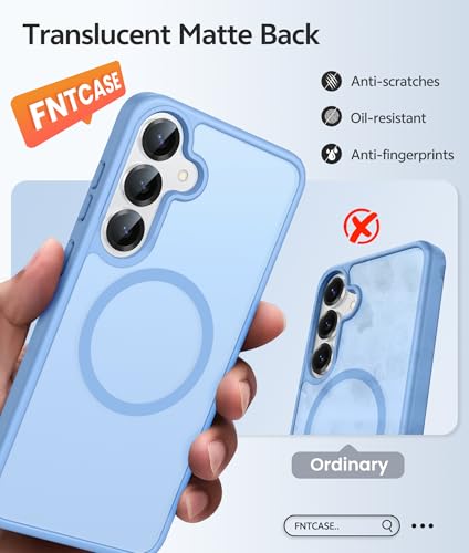 Image of FNTCASE for Samsung Galaxy S25 /S24 Case: Galaxy S24 /S25 Phone Case [Fit with Magsafe] Translucent Matte Case [Screen Protector] Military Grade Shockproof Protective Phone Cover-Light Blue