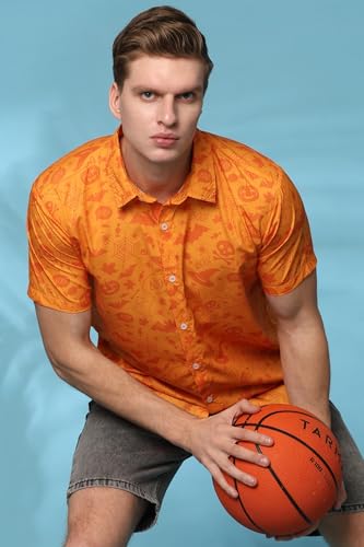 Image of ENCIGER Mens Printed Casual Shirts Short Sleeves Button Down Tropical Shirts (MS1 Orange XL)