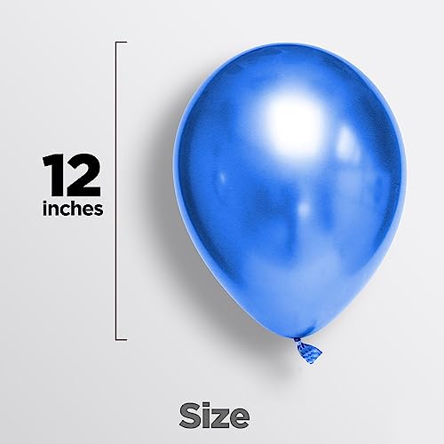 Image of Just Party Set of 60 Pcs - 15 Blue 15 Silver & 15 Black Metallic Balloons, Blue Happy Birthday Banner, 2 Blue Curtains Theme Backdrop