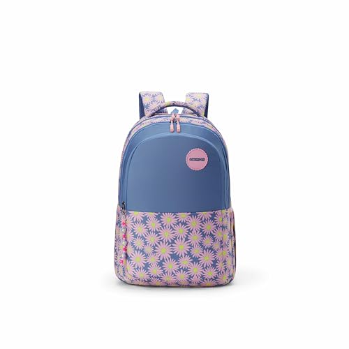 Image of American Tourister Sway | 32 Ltrs | 3 Compartments | Bottle Pocket | Ergonomic Padded Back Panel & Shoulder Straps | School Backpack for Boys & Girls | 1 Year International Warranty | Floral Grey