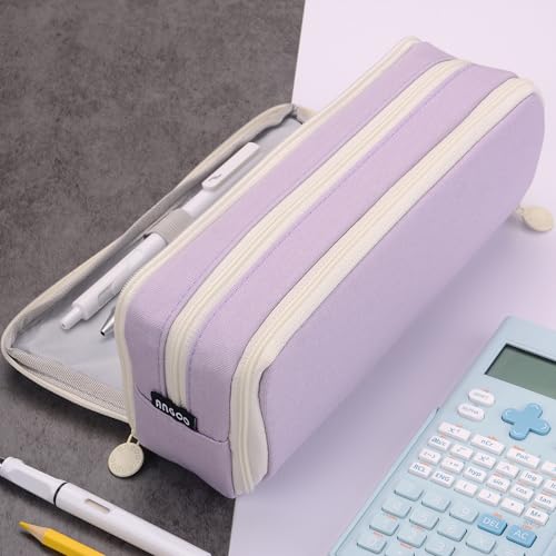 Image of Large Capacity Special Aesthetic Pencil Case Organizer with 3 Compartments, Big Preppy School Pencil Pouch Bag for Girls Women Adults, Pencil Holder Pen Pouch Cases (Purple 2)