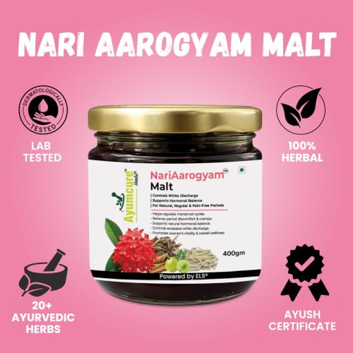 Image of Ayumcure Nari Aarogyam Malt 400g | White Discharge (Leukorrhea) & PCOS Relief | Balances Hormones, Regulates Periods, Eases Cramps | Boosts Women's Energy & Vitality | 100% Ayurvedic