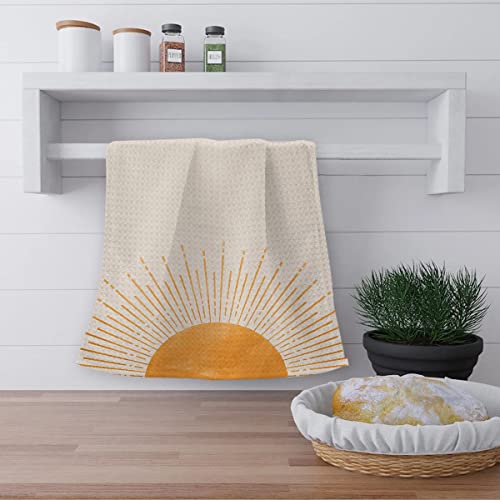Ohsul Boho Retro Sun Sunrise Colorful Sunshine Highly Absorbent Kitchen Towels Dish Towels Dishcloth Set Of 2,Boho Mid Century Modern Hand Towels Tea Towel For Bathroom Kitchen Decor,Boho Lover Gifts #TOP1