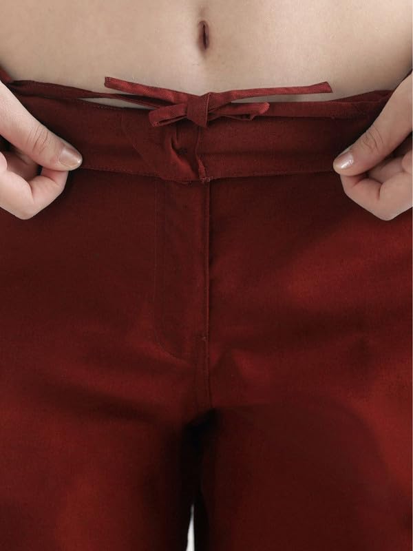 Image of SAADAA Women's Airy Linen Straight Pants | Regular Fit Trousers | Half Elasticated with Drawstrings & Buttons | 4 Pockets | Everyday & Office Wear