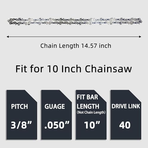 4 Pack 10 Inch Chainsaw Chain S40 3/8" LP Pitch .050" Gauge 40 Drive Links, 10-inch Replacement Chains Fits Remington, Greenwork, Sunjoe, Worx, Craftsman and More by Fifchall - Used condition - Image 2