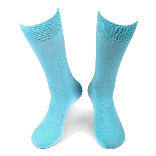 Feraricci 6 pairs of White Solid Color Polyester Socks for Men, Casual and Formal Attire Mid Rise Men’s Crew Socks - Turquoise 6 Pairs4