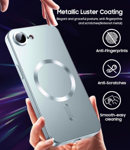 Image of DIZORO Magnetic Case for iPhone 17e / iPhone 16e Case [Compatible with MagSafe][Built-in Camera Lens Protector] Slim Soft Silicone Bumper Shockproof Metallic Luster Back Cover Phone Case - Light Blue