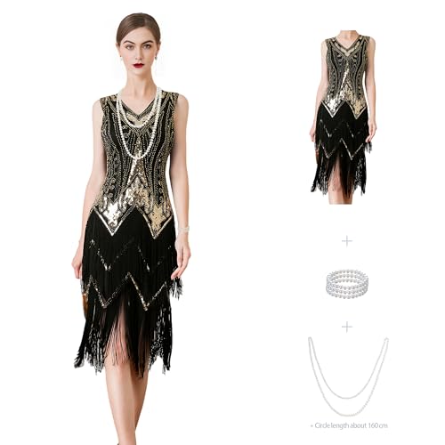 Wuchieal Women's Flapper Dresses 1920s Beaded Fringed Great Gatsby Dress - Image 3
