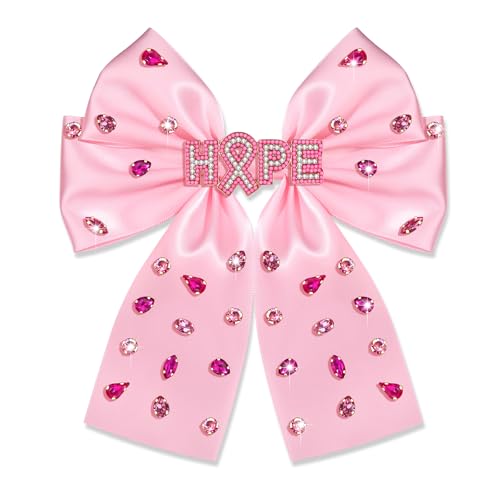 Breast Cancer Awareness Cheer Bows for Women Big Pink Ribbon Hair Bows Clips Jeweled Cheerleader Bows Breast Cancer Awareness Accessories for Breast Cancer Month (Pattern G)