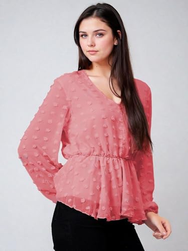 Image of KOTTY Women's Solid Long Sleeve Regular Fit Pink Clay Pot Top