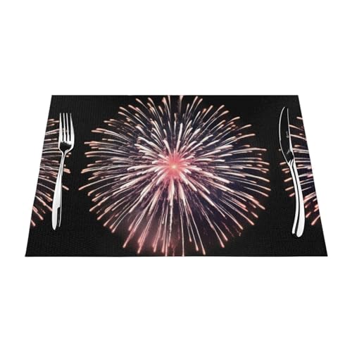 WHJWZY Woven Placemat 6 PCS 18x12 in Heat Resistant Non Slip Washable Table Mat Fireworks Blooming in The Night Sky Pattern