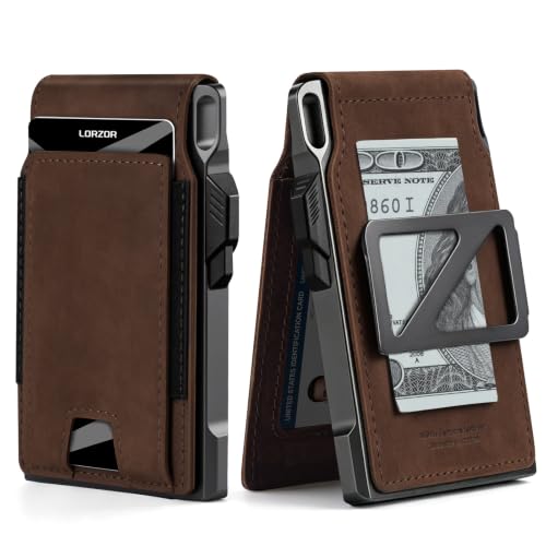 LORZOR Full-Grain Leather Minimalist Wallet for men & Money Clip & Gift Box