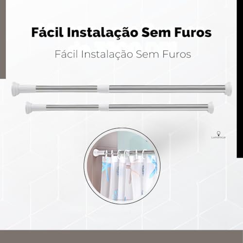 Varão Extensível para Cortina Regulável de Banheiro e Cozinha - Suporte de Pressão Sem Furar, em Alu