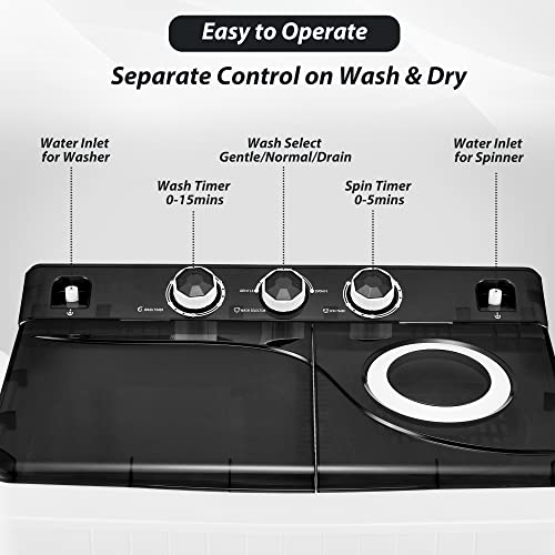 Homguava 26Lbs Capacity Portable Washing Machine Washer and Dryer Combo Twin Tub Laundry 2 In 1 Washer(18Lbs) & Spinner(8Lbs) Built-in Gravity Drain Pump,for Apartment,Dorms,RV Camping (black+white)