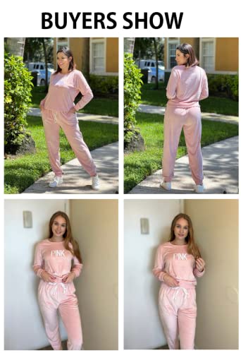 Ekouaer Joggers Set For Womens 2 Piece Velvet Tracksuits Athletic Suits Sweatpants And Sweatshirt Set Pink Xl #TOP1