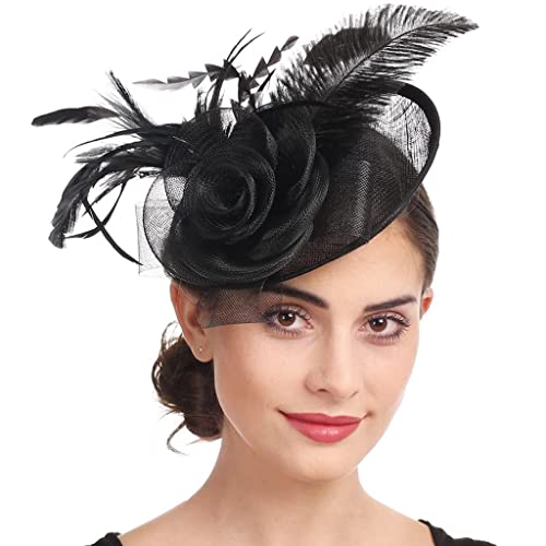 Ladies Flowers Fascinators Feather Hat Veil Hair Headband Fashion Bridal Wedding Vintage Hair Costume Accessories Hair Clip Headwear Tea Party Flower