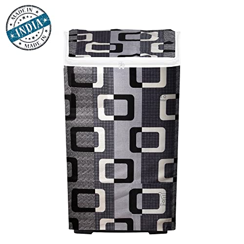 Image of Washing Machine Cover for Top Load 5kg to 7.5kg | Light Weight Dustproof Cover with Zip Enclosure | Geometric Fully Automatic Washer Protector for Indoor Outdoor Use | Size 23x23x35 Inch