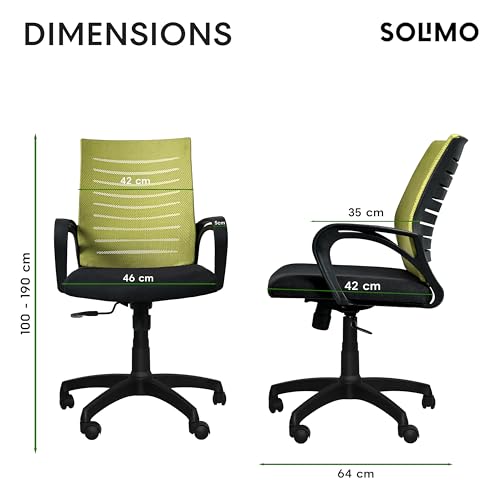 Image of Amazon Brand - Solimo Sitly Mid Back Revolving Office Chair for Work from Home, Study, and Computer Use | Heavy Duty Base | Ergonomic Mesh Design | Durable & Comfortable Seating (Green Mesh)