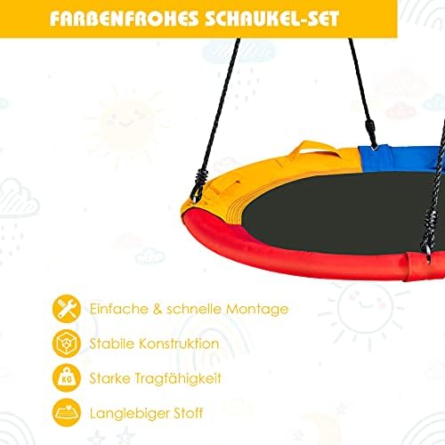 Columpio de árbol con Cojines y Asas, Columpio para niños con Cuerda Ajustable de 100 – 180 cm, Columpio Nido de hasta 150 kg, para niños y Adultos, Columpio para Interior y Exterior, Multicolor