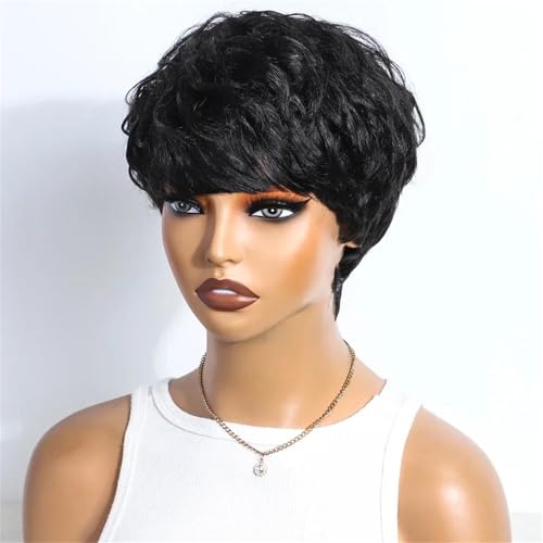 Alloaone Mixed Brown Short Curly Human Hair Wigs Glueless Short
