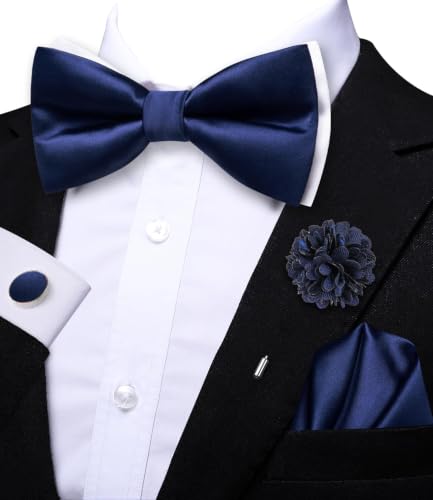Image of Dubulle Mens Paisley Striped Bowtie Set Pre-tied Bowtie for Men and Pocket Square Set Wedding Business