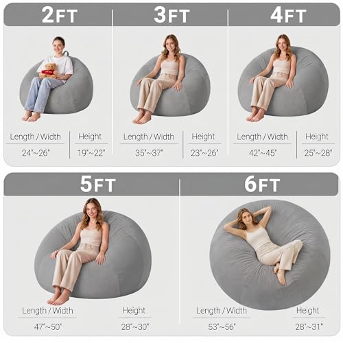 Image of HABUTWAY 2FT Bean Bag Chair Teardrop Bean Bag Chairs for Adults beanbag with Memory Foam Filled with Dual-Tone Unique Combination Corduroy & Luxury Distressed Velvet Washable Cover,Corduroy Dark Grey
