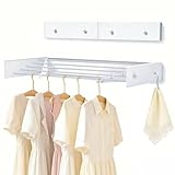 Wäscheständer, Wandmontage aus Kohlenstoffstahl, 60 cm ausziehbare Wäscheleine mit 4 Haken, Tragkraft 25 kg, platzsparender Handtuchhalter, geeignet für Balkone, Terrassen und Badezimmer (Weiß)